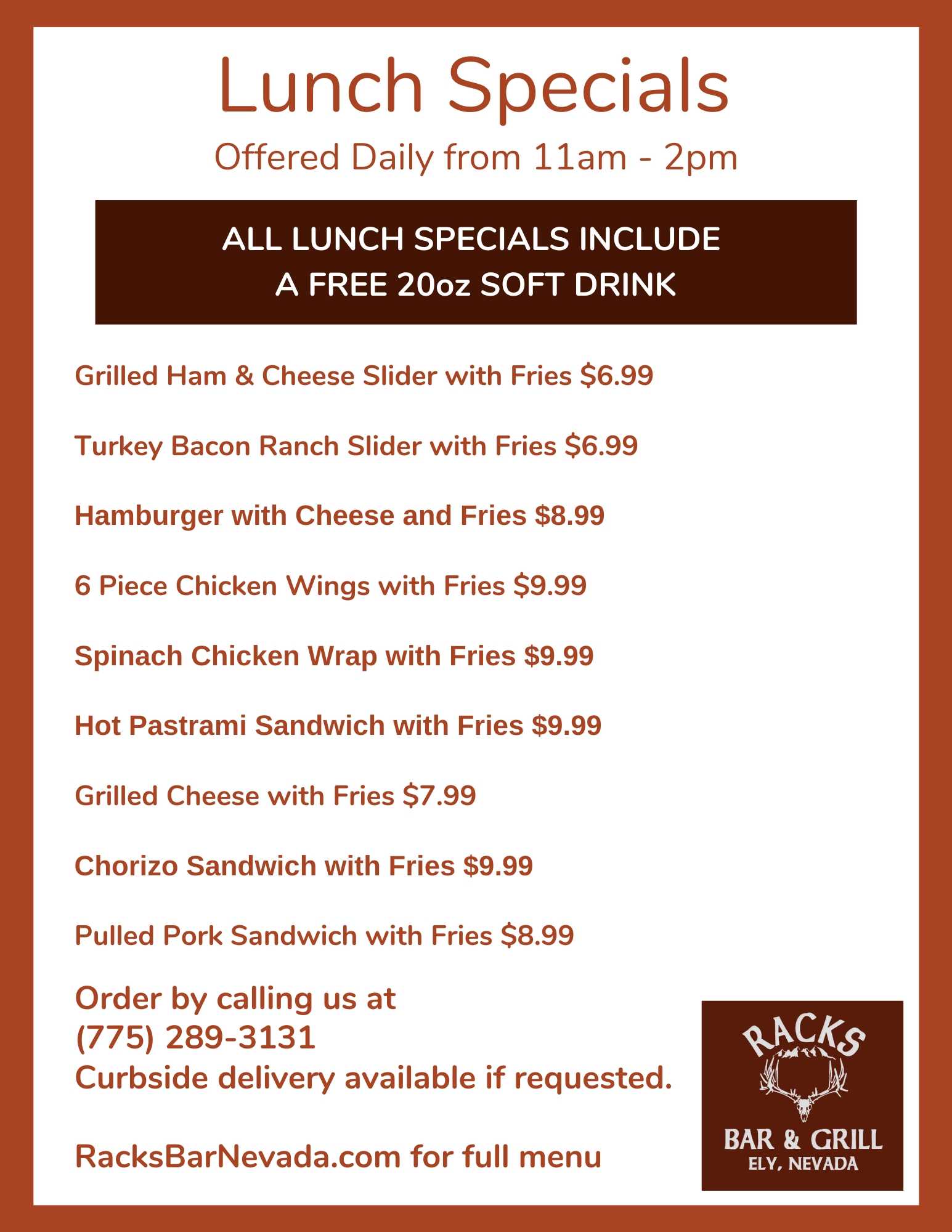 Lunch Specials At Racks - Racks Bar Nevada